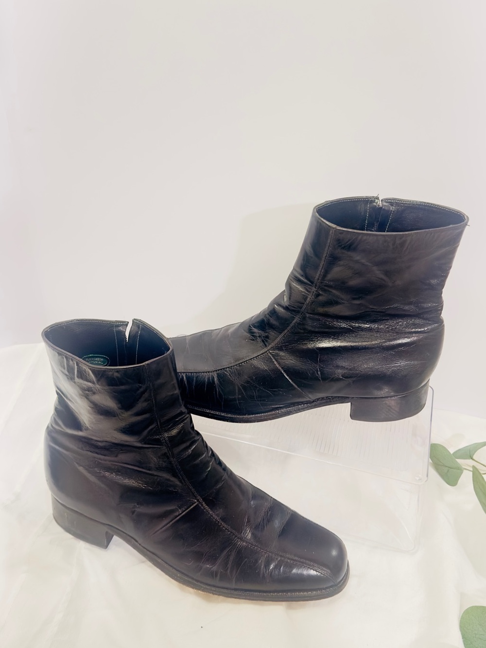 Vintage 1981 Florsheim Imperial Black Leather Size Zip Ankle Boot Mens 10.5 Mod